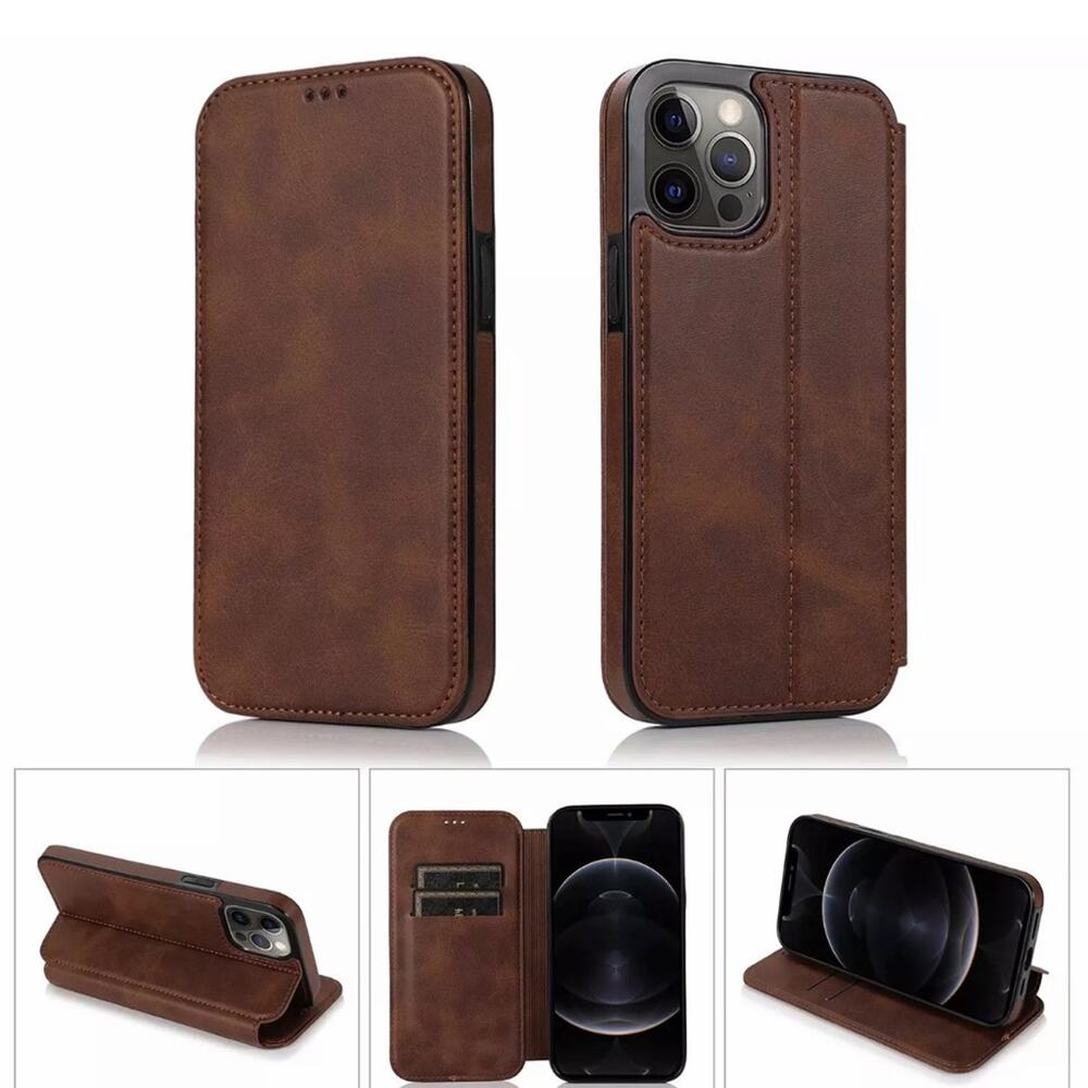 Brown PU leather wallet credit card mobile phone case cell iphone 13 mini B116